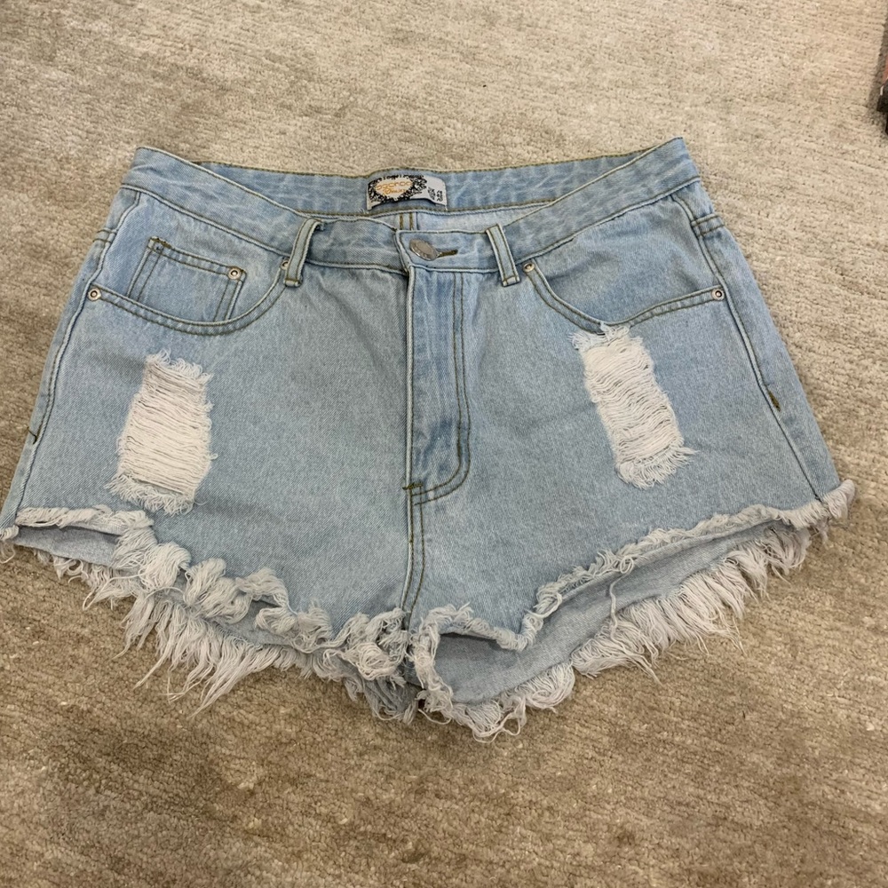Distressed Lightwash Denim Shorts